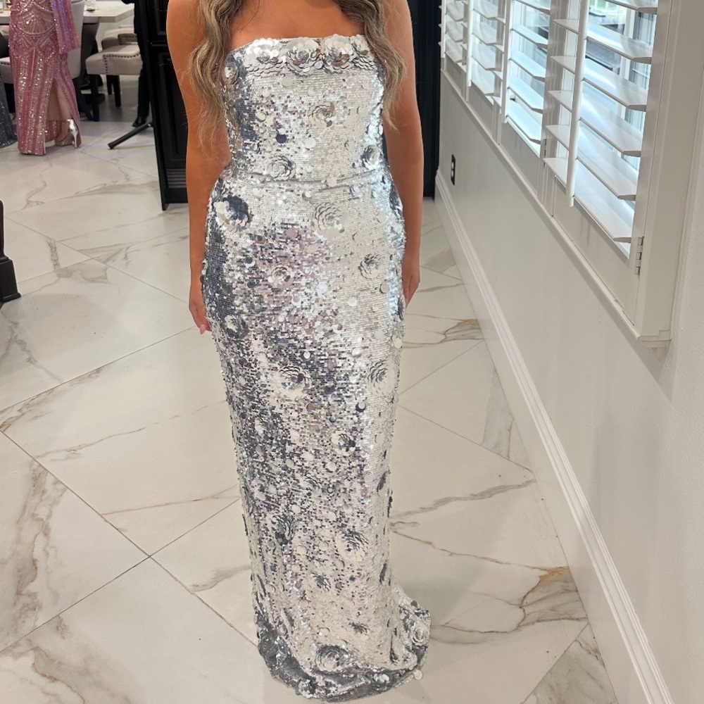 Jovani Silver Sequin Strapless Dress